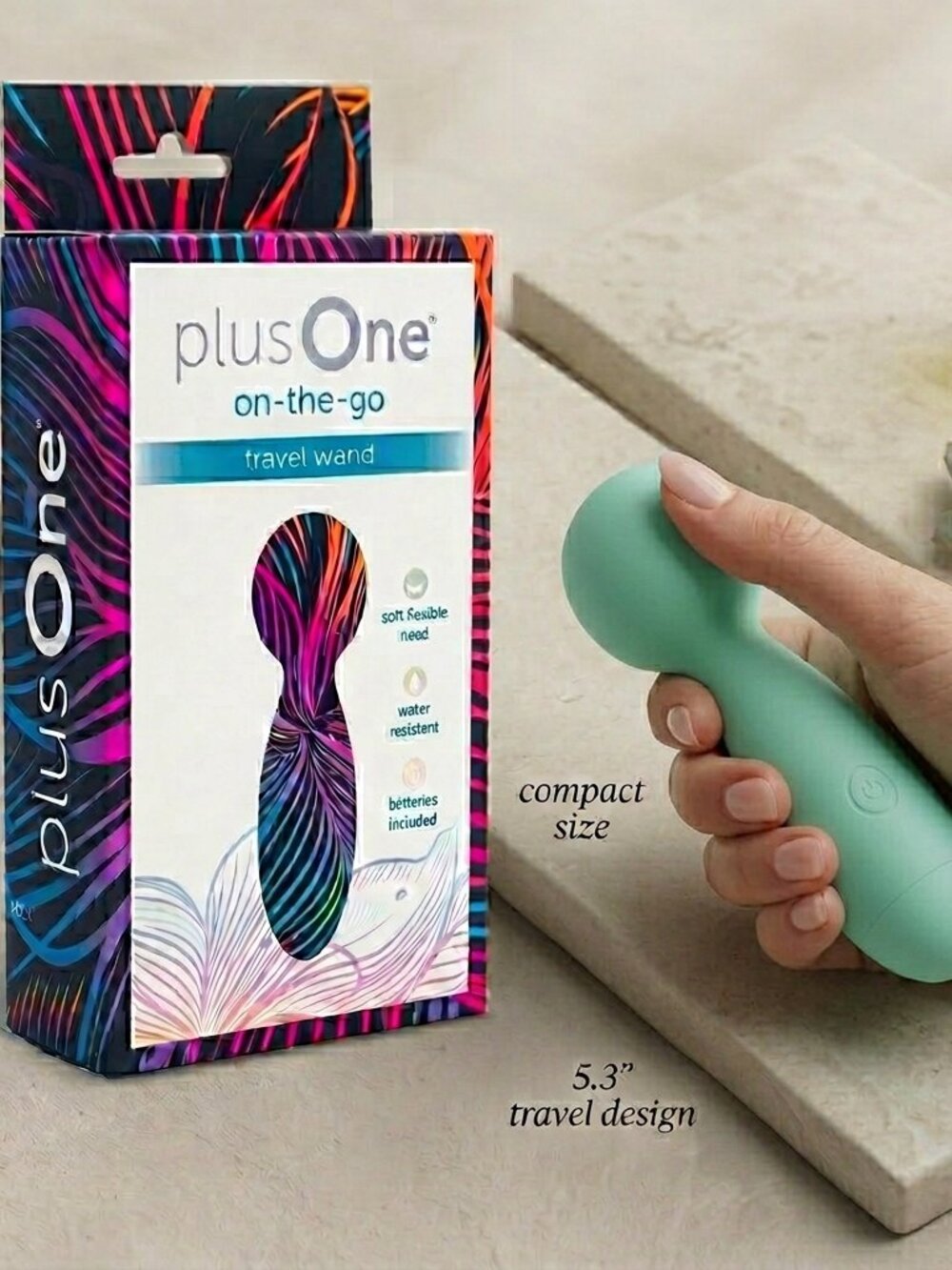 Plus One Travel Wand, 10 Vibration Modes, Teal Silicone Massager NIB